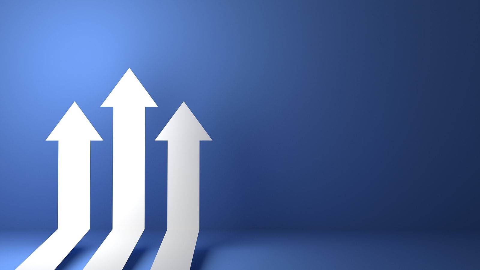 White arrows pointing up against blue background